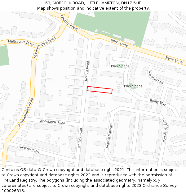 63, NORFOLK ROAD, LITTLEHAMPTON, BN17 5HE: Location map and indicative extent of plot