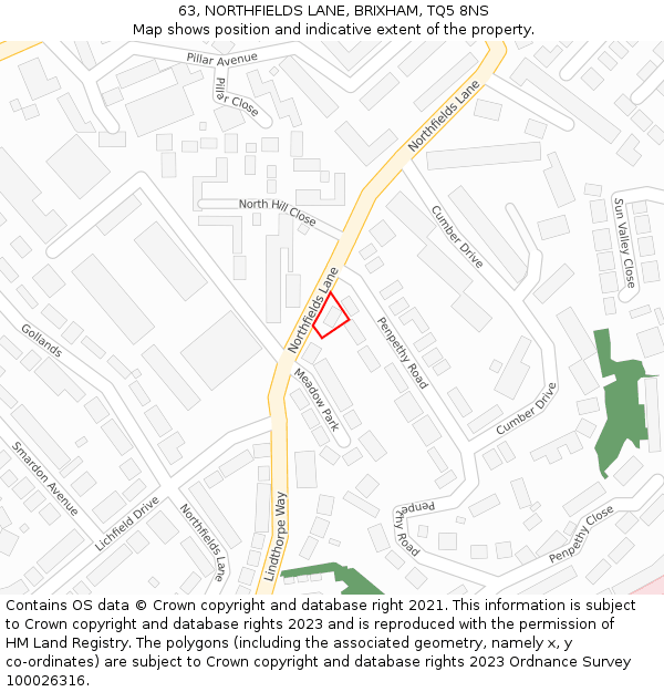 63, NORTHFIELDS LANE, BRIXHAM, TQ5 8NS: Location map and indicative extent of plot