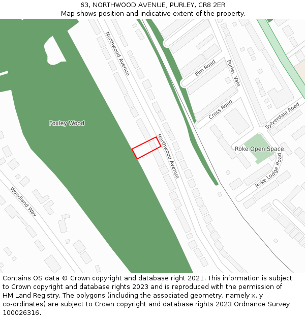 63, NORTHWOOD AVENUE, PURLEY, CR8 2ER: Location map and indicative extent of plot