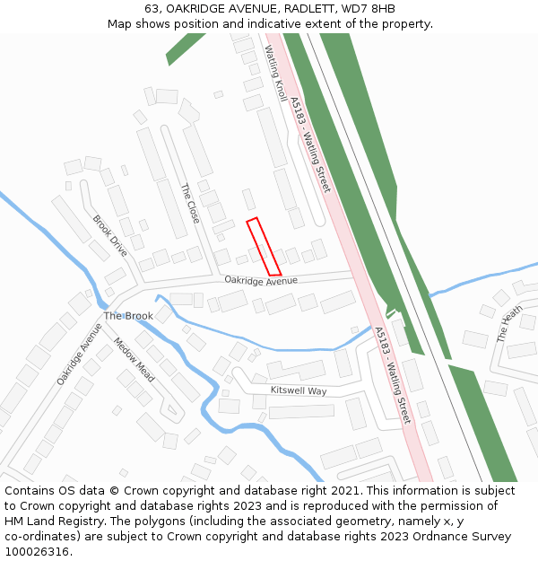 63, OAKRIDGE AVENUE, RADLETT, WD7 8HB: Location map and indicative extent of plot