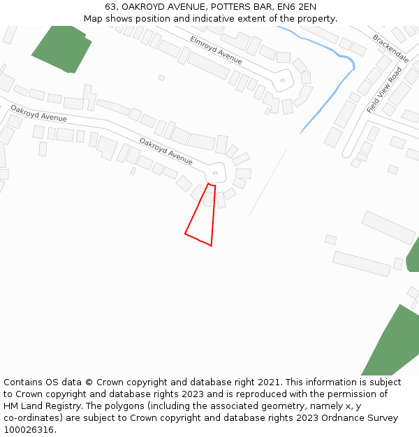 63, OAKROYD AVENUE, POTTERS BAR, EN6 2EN: Location map and indicative extent of plot