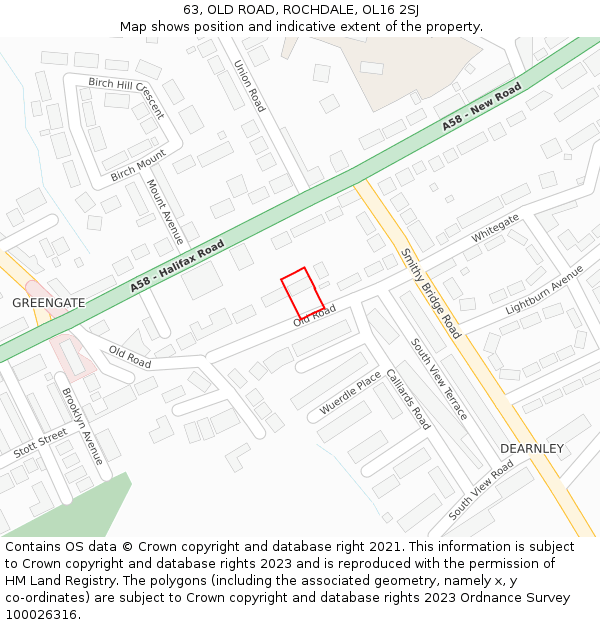 63, OLD ROAD, ROCHDALE, OL16 2SJ: Location map and indicative extent of plot