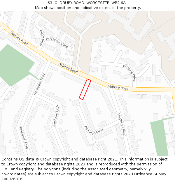 63, OLDBURY ROAD, WORCESTER, WR2 6AL: Location map and indicative extent of plot