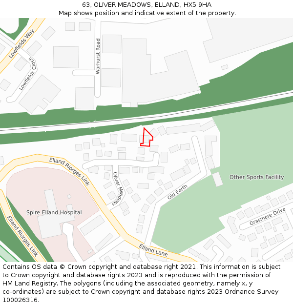 63, OLIVER MEADOWS, ELLAND, HX5 9HA: Location map and indicative extent of plot