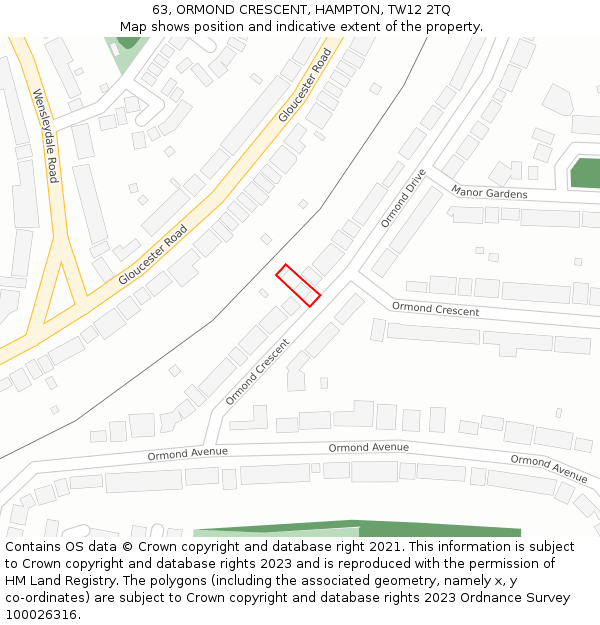 63, ORMOND CRESCENT, HAMPTON, TW12 2TQ: Location map and indicative extent of plot