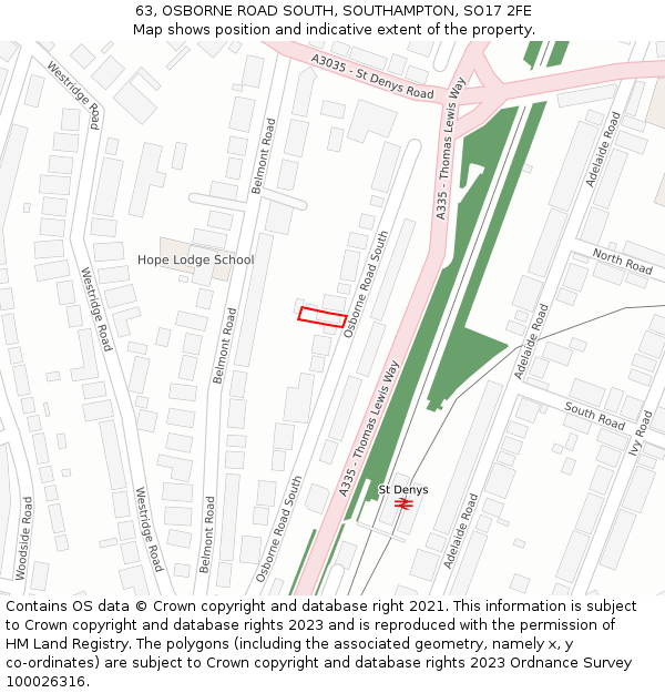 63, OSBORNE ROAD SOUTH, SOUTHAMPTON, SO17 2FE: Location map and indicative extent of plot