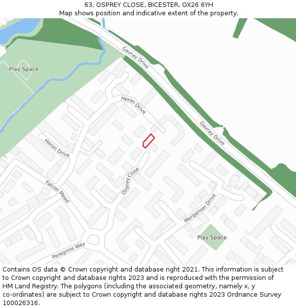 63, OSPREY CLOSE, BICESTER, OX26 6YH: Location map and indicative extent of plot