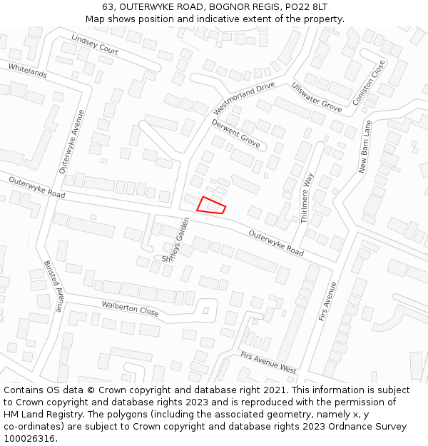 63, OUTERWYKE ROAD, BOGNOR REGIS, PO22 8LT: Location map and indicative extent of plot