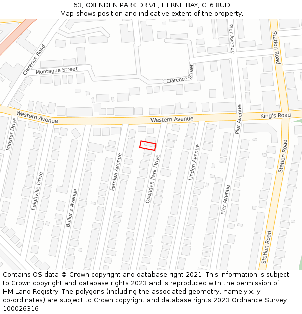 63, OXENDEN PARK DRIVE, HERNE BAY, CT6 8UD: Location map and indicative extent of plot