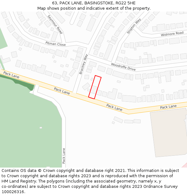 63, PACK LANE, BASINGSTOKE, RG22 5HE: Location map and indicative extent of plot