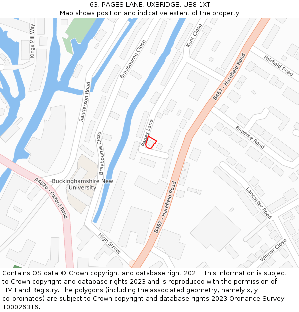 63, PAGES LANE, UXBRIDGE, UB8 1XT: Location map and indicative extent of plot