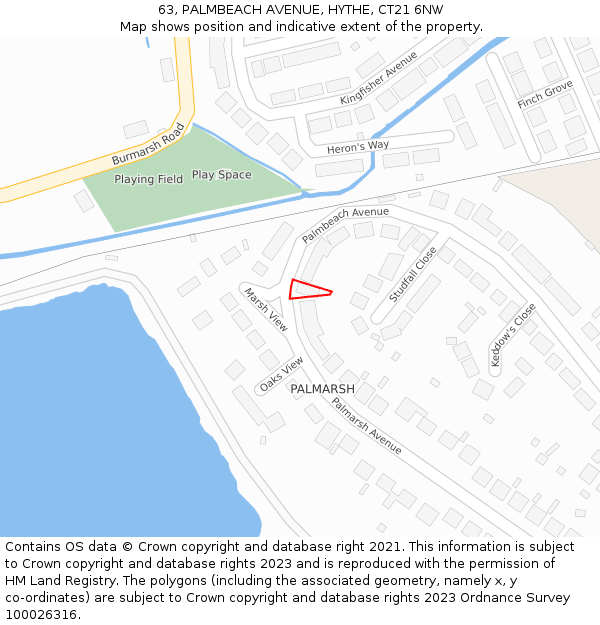 63, PALMBEACH AVENUE, HYTHE, CT21 6NW: Location map and indicative extent of plot