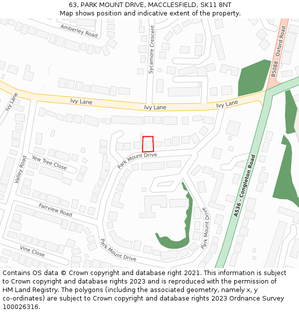 63, PARK MOUNT DRIVE, MACCLESFIELD, SK11 8NT: Location map and indicative extent of plot