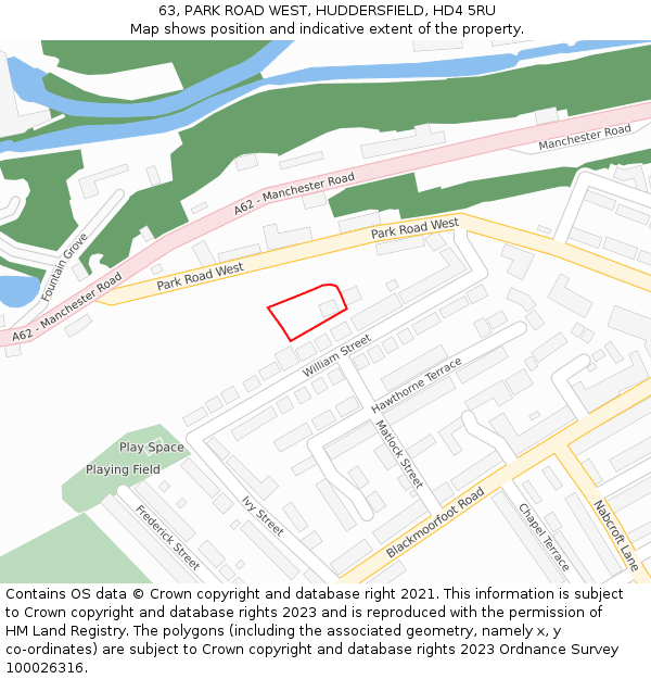 63, PARK ROAD WEST, HUDDERSFIELD, HD4 5RU: Location map and indicative extent of plot