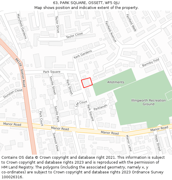63, PARK SQUARE, OSSETT, WF5 0JU: Location map and indicative extent of plot