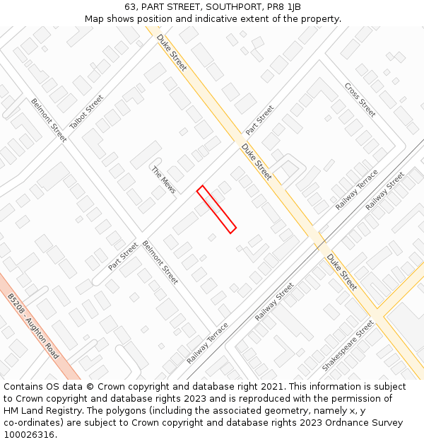 63, PART STREET, SOUTHPORT, PR8 1JB: Location map and indicative extent of plot