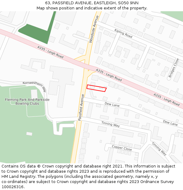 63, PASSFIELD AVENUE, EASTLEIGH, SO50 9NN: Location map and indicative extent of plot