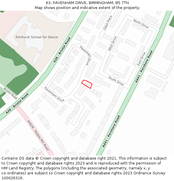 63, PAVENHAM DRIVE, BIRMINGHAM, B5 7TN: Location map and indicative extent of plot