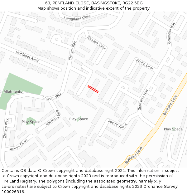 63, PENTLAND CLOSE, BASINGSTOKE, RG22 5BG: Location map and indicative extent of plot