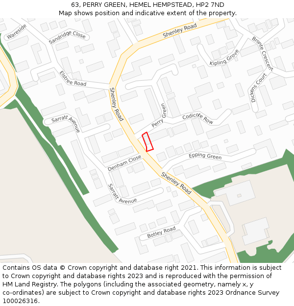 63, PERRY GREEN, HEMEL HEMPSTEAD, HP2 7ND: Location map and indicative extent of plot