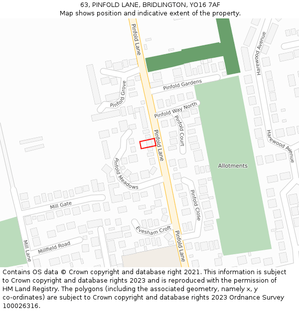 63, PINFOLD LANE, BRIDLINGTON, YO16 7AF: Location map and indicative extent of plot