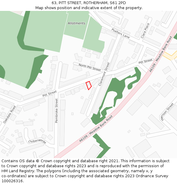 63, PITT STREET, ROTHERHAM, S61 2PD: Location map and indicative extent of plot