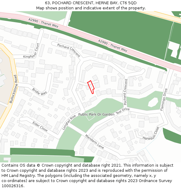 63, POCHARD CRESCENT, HERNE BAY, CT6 5QD: Location map and indicative extent of plot