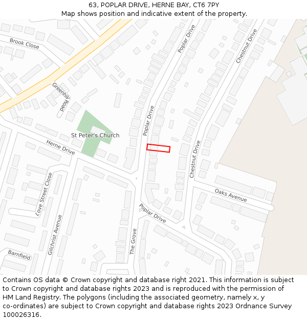 63, POPLAR DRIVE, HERNE BAY, CT6 7PY: Location map and indicative extent of plot