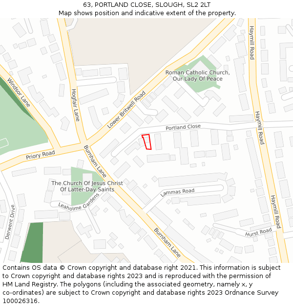 63, PORTLAND CLOSE, SLOUGH, SL2 2LT: Location map and indicative extent of plot