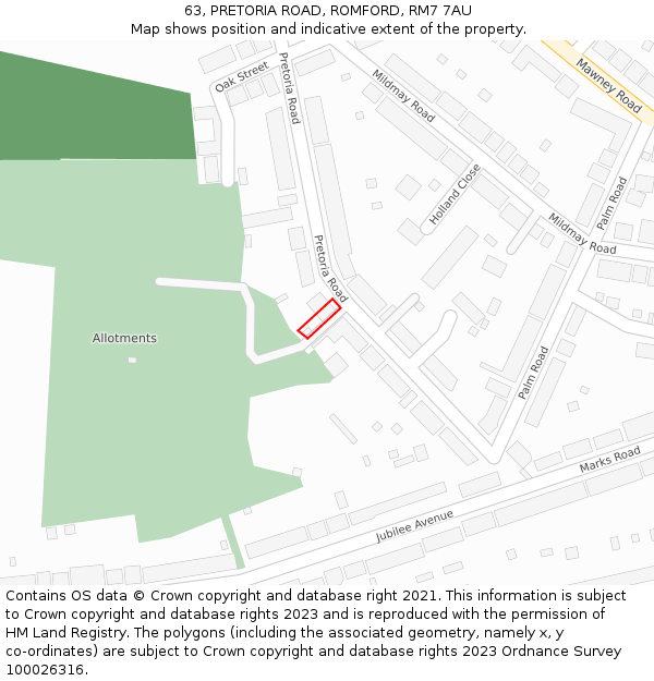 63, PRETORIA ROAD, ROMFORD, RM7 7AU: Location map and indicative extent of plot