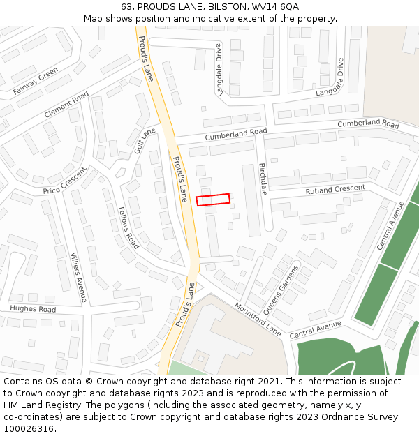63, PROUDS LANE, BILSTON, WV14 6QA: Location map and indicative extent of plot