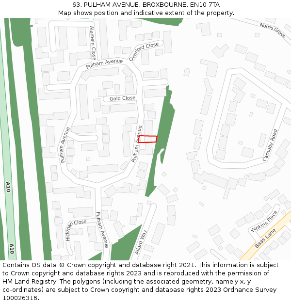 63, PULHAM AVENUE, BROXBOURNE, EN10 7TA: Location map and indicative extent of plot