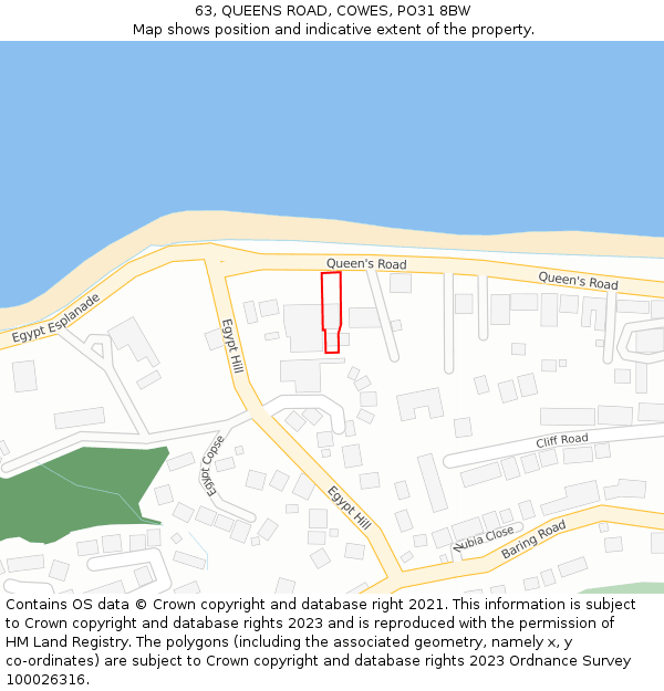 63, QUEENS ROAD, COWES, PO31 8BW: Location map and indicative extent of plot