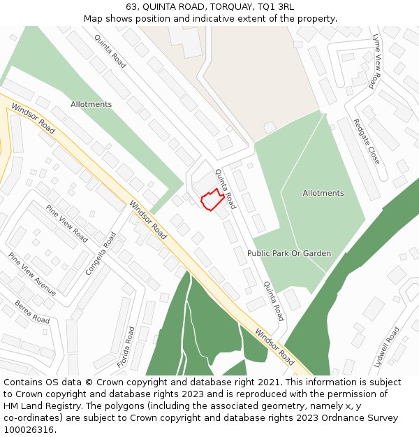 63, QUINTA ROAD, TORQUAY, TQ1 3RL: Location map and indicative extent of plot