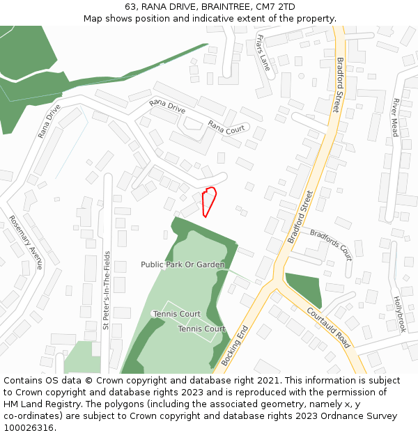 63, RANA DRIVE, BRAINTREE, CM7 2TD: Location map and indicative extent of plot