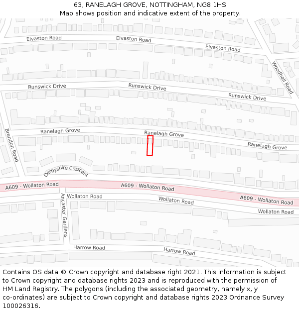 63, RANELAGH GROVE, NOTTINGHAM, NG8 1HS: Location map and indicative extent of plot