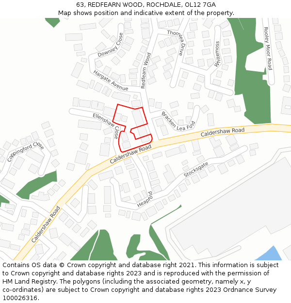 63, REDFEARN WOOD, ROCHDALE, OL12 7GA: Location map and indicative extent of plot