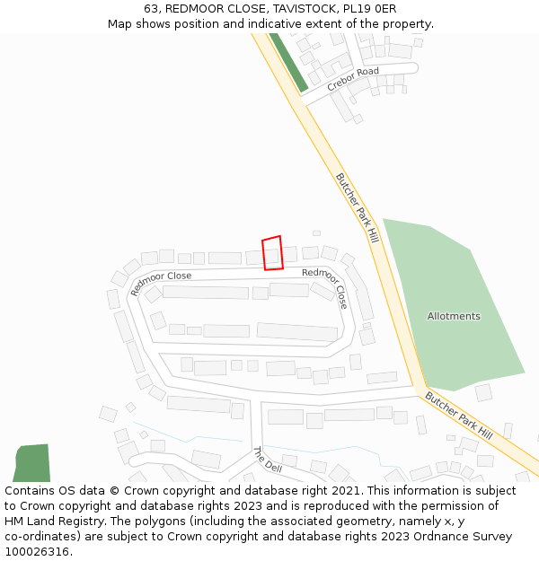 63, REDMOOR CLOSE, TAVISTOCK, PL19 0ER: Location map and indicative extent of plot