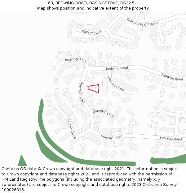 63, REDWING ROAD, BASINGSTOKE, RG22 5UJ: Location map and indicative extent of plot