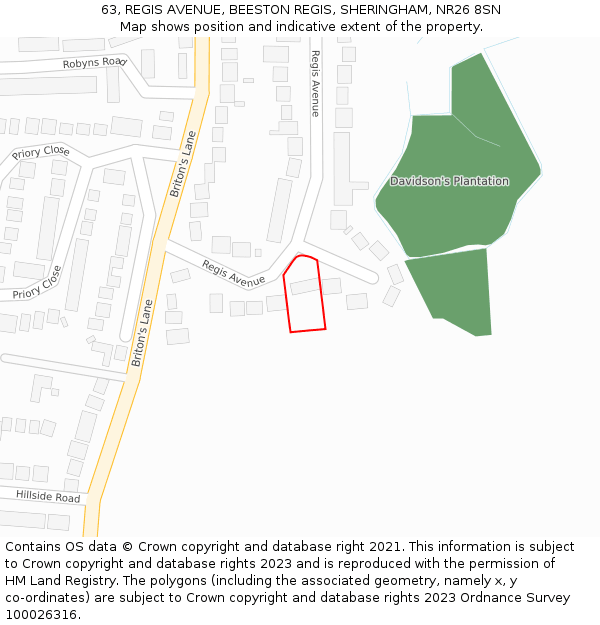 63, REGIS AVENUE, BEESTON REGIS, SHERINGHAM, NR26 8SN: Location map and indicative extent of plot