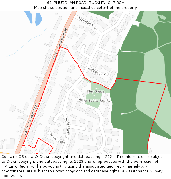 63, RHUDDLAN ROAD, BUCKLEY, CH7 3QA: Location map and indicative extent of plot
