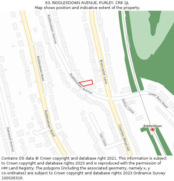63, RIDDLESDOWN AVENUE, PURLEY, CR8 1JL: Location map and indicative extent of plot