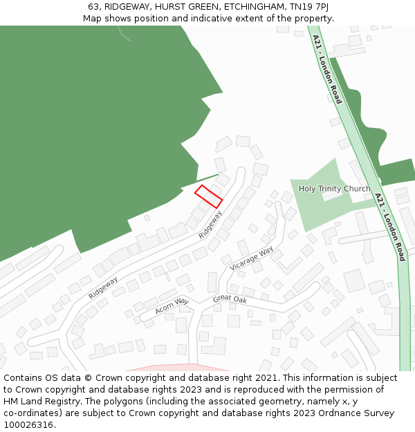 63, RIDGEWAY, HURST GREEN, ETCHINGHAM, TN19 7PJ: Location map and indicative extent of plot