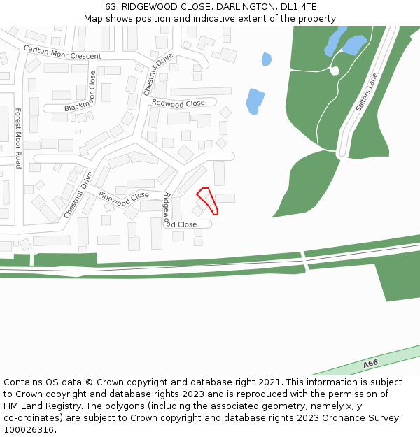63, RIDGEWOOD CLOSE, DARLINGTON, DL1 4TE: Location map and indicative extent of plot