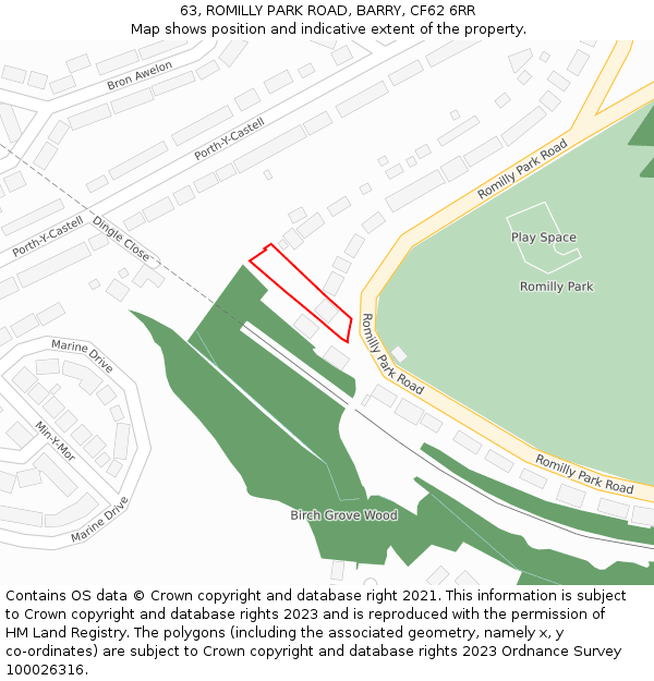 63, ROMILLY PARK ROAD, BARRY, CF62 6RR: Location map and indicative extent of plot