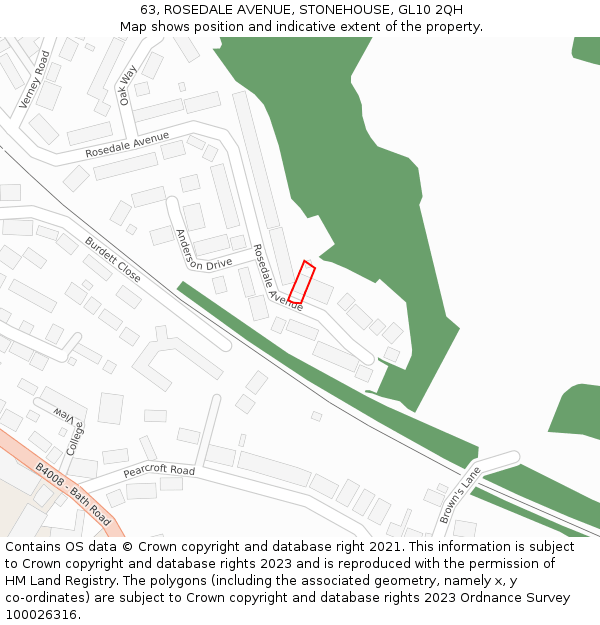 63, ROSEDALE AVENUE, STONEHOUSE, GL10 2QH: Location map and indicative extent of plot