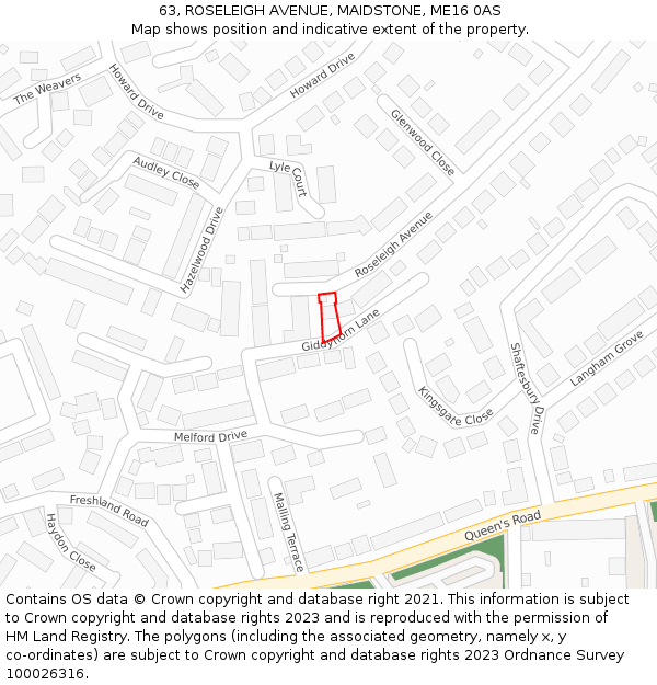 63, ROSELEIGH AVENUE, MAIDSTONE, ME16 0AS: Location map and indicative extent of plot