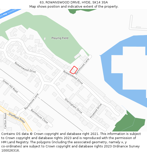 63, ROWANSWOOD DRIVE, HYDE, SK14 3SA: Location map and indicative extent of plot