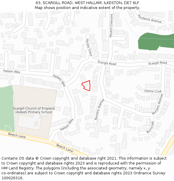 63, SCARGILL ROAD, WEST HALLAM, ILKESTON, DE7 6LF: Location map and indicative extent of plot