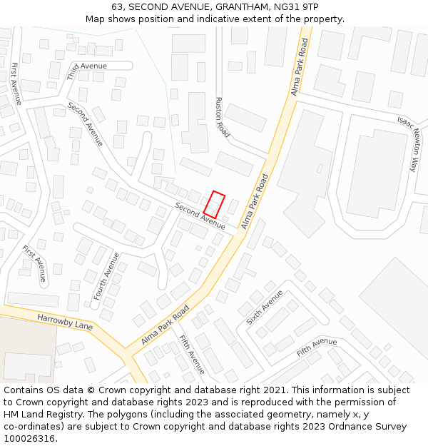 63, SECOND AVENUE, GRANTHAM, NG31 9TP: Location map and indicative extent of plot